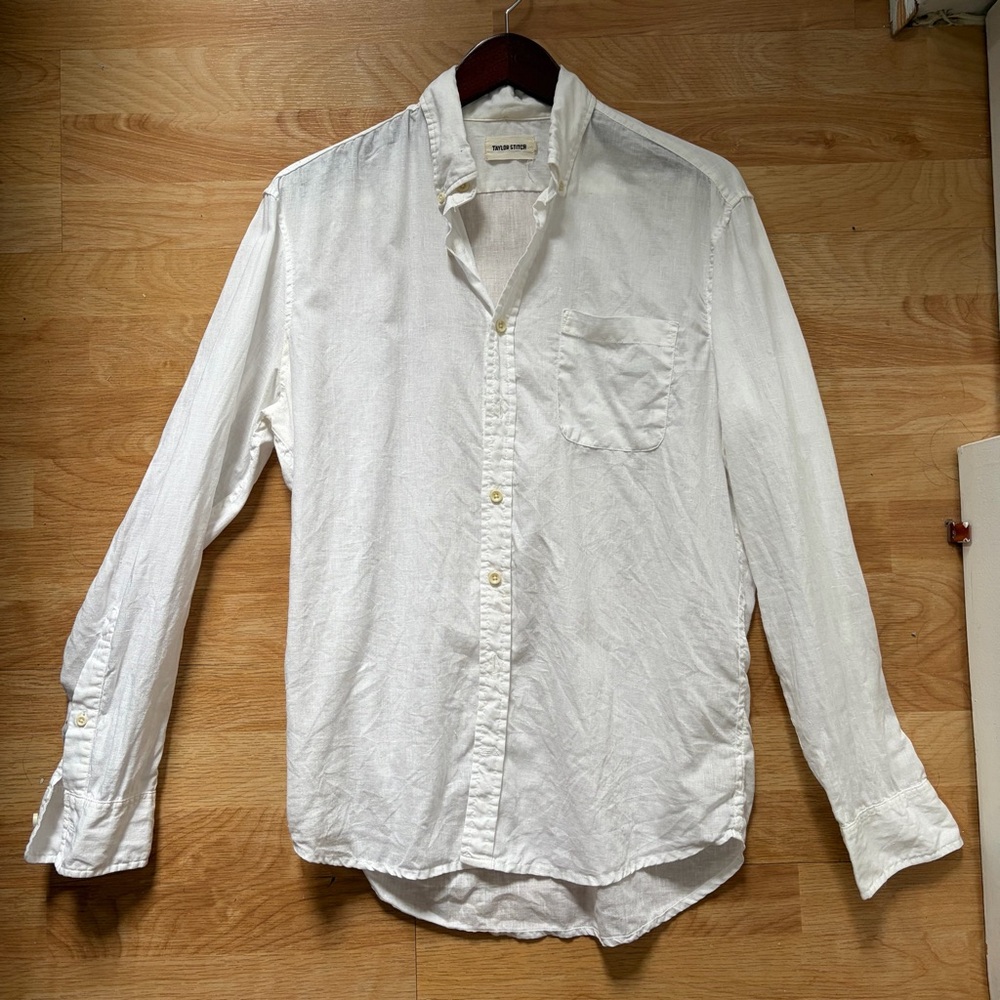 Taylor Stitch Men’s White Linen Long-Sleeve Casual Button-Down Shirt | size 40/L